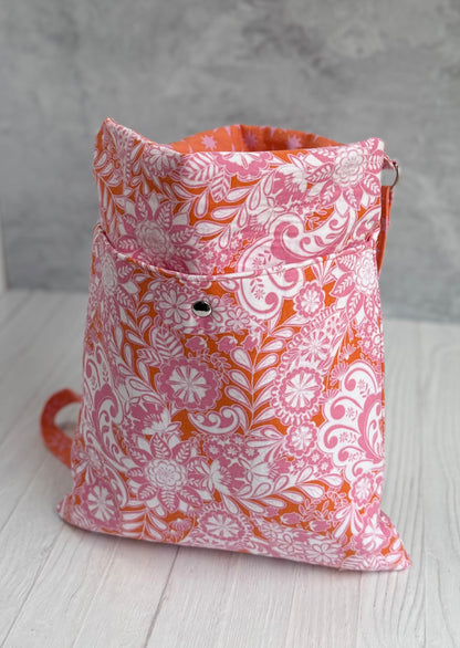 Handmade Cotton Tote Bag in Pink and Orange Floral Print