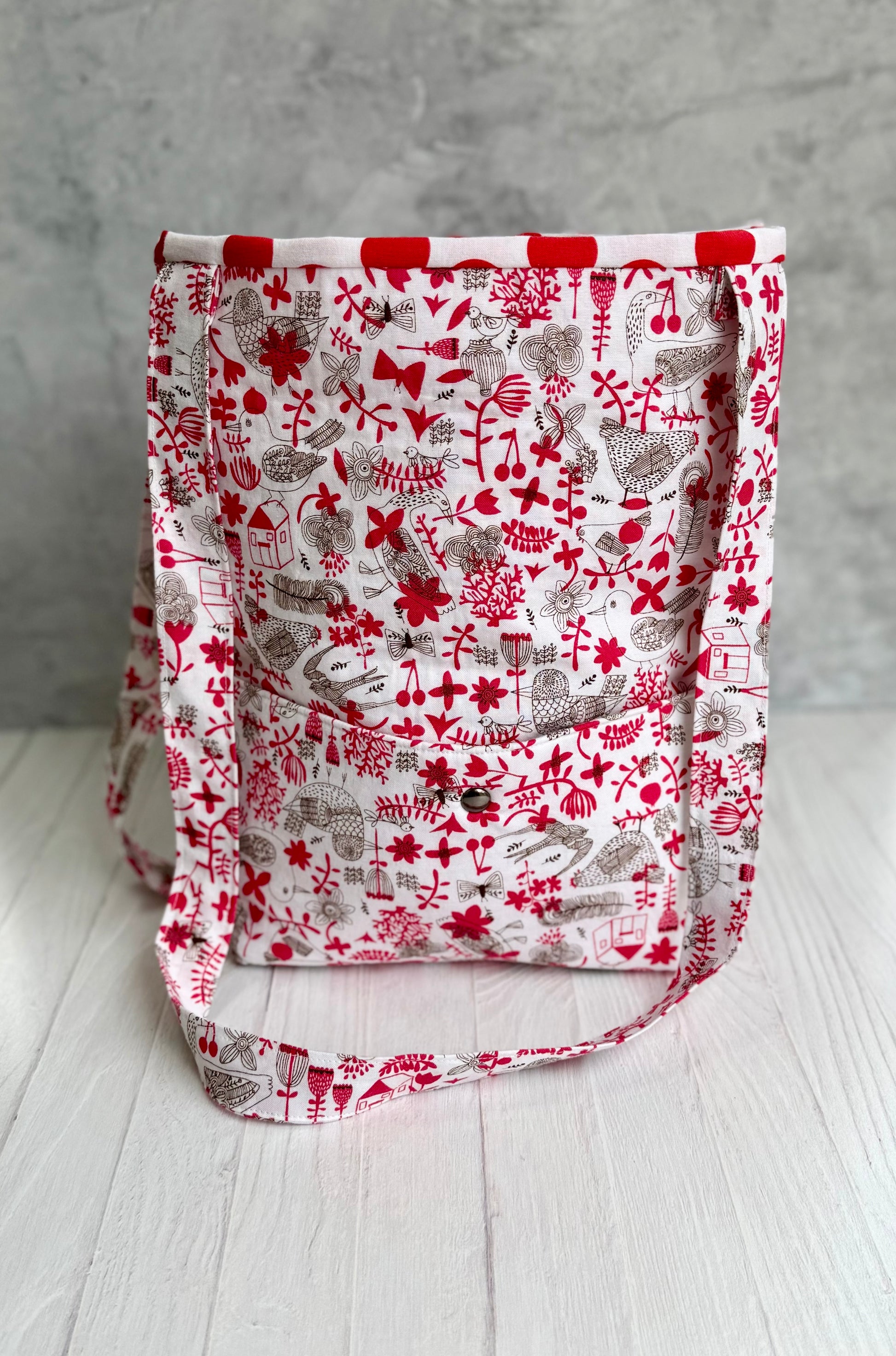 Handmade red white shoulder bag large tote for toys