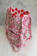 Handmade red white shoulder bag side view