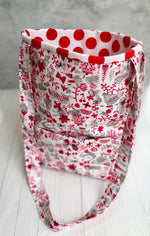 Handmade red white shoulder bag back view