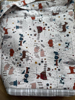 Handmade farm print tote bag interior