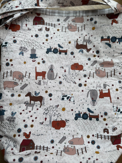 Handmade farm print tote bag close-up