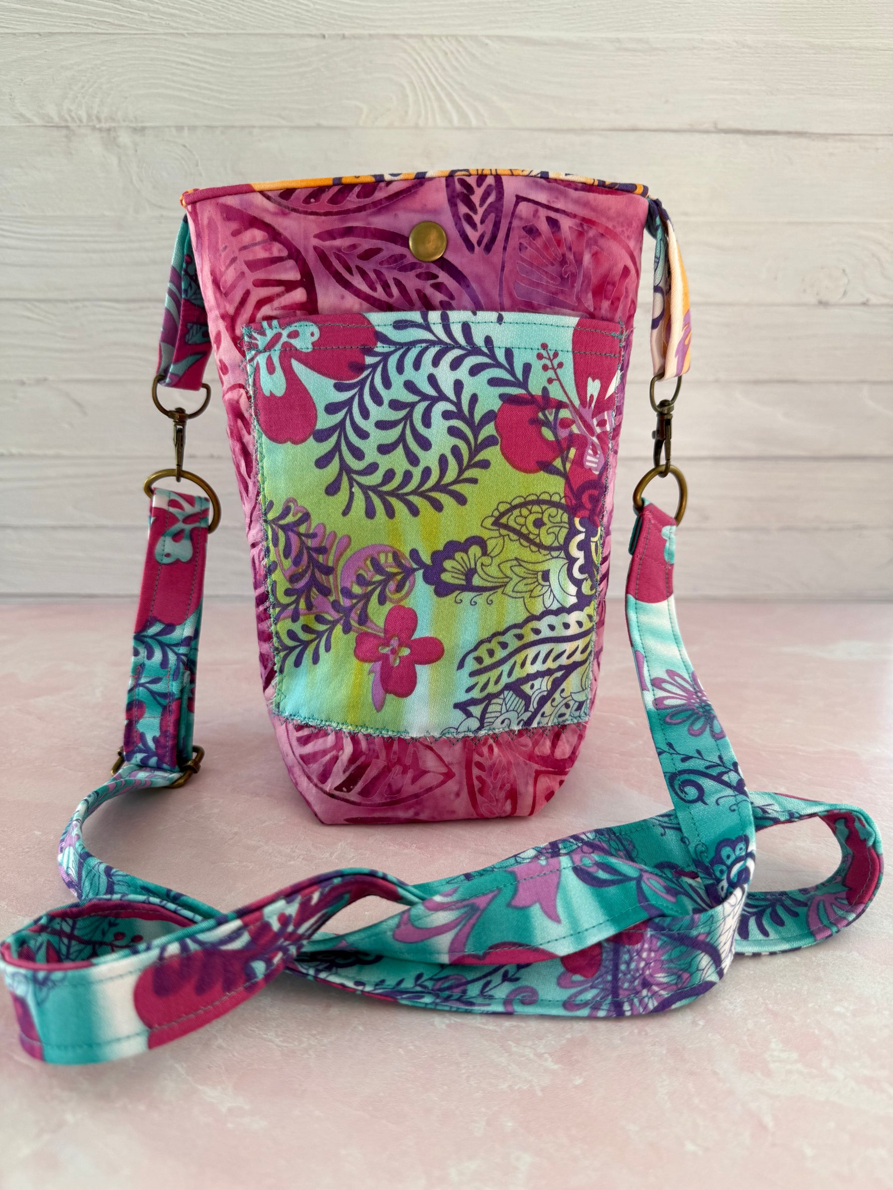 Handmade batik crossbody bag open