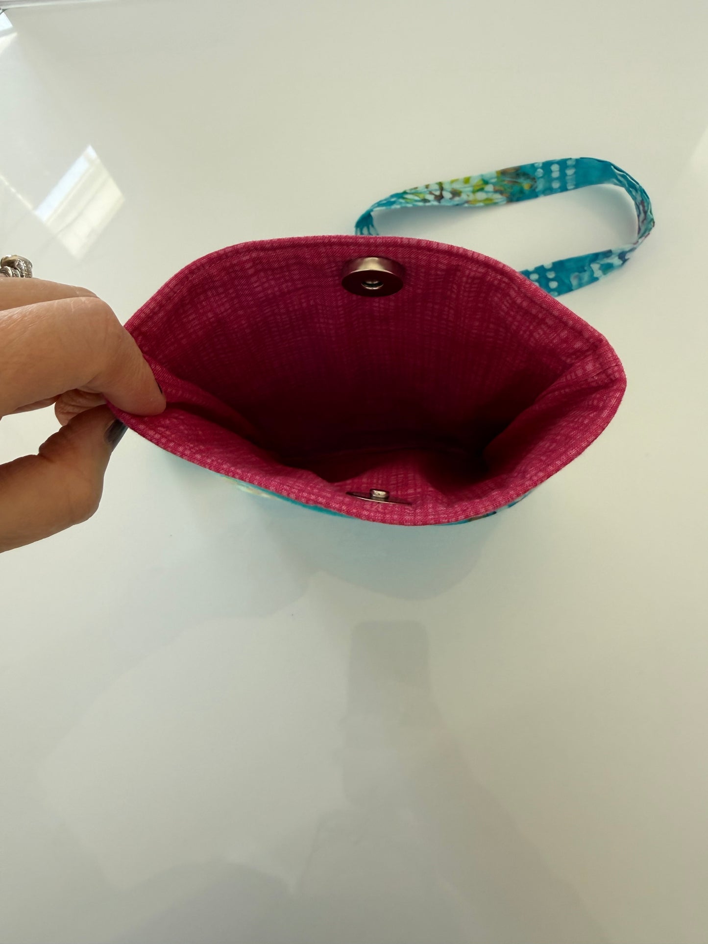 Handmade batik crossbody bag interior