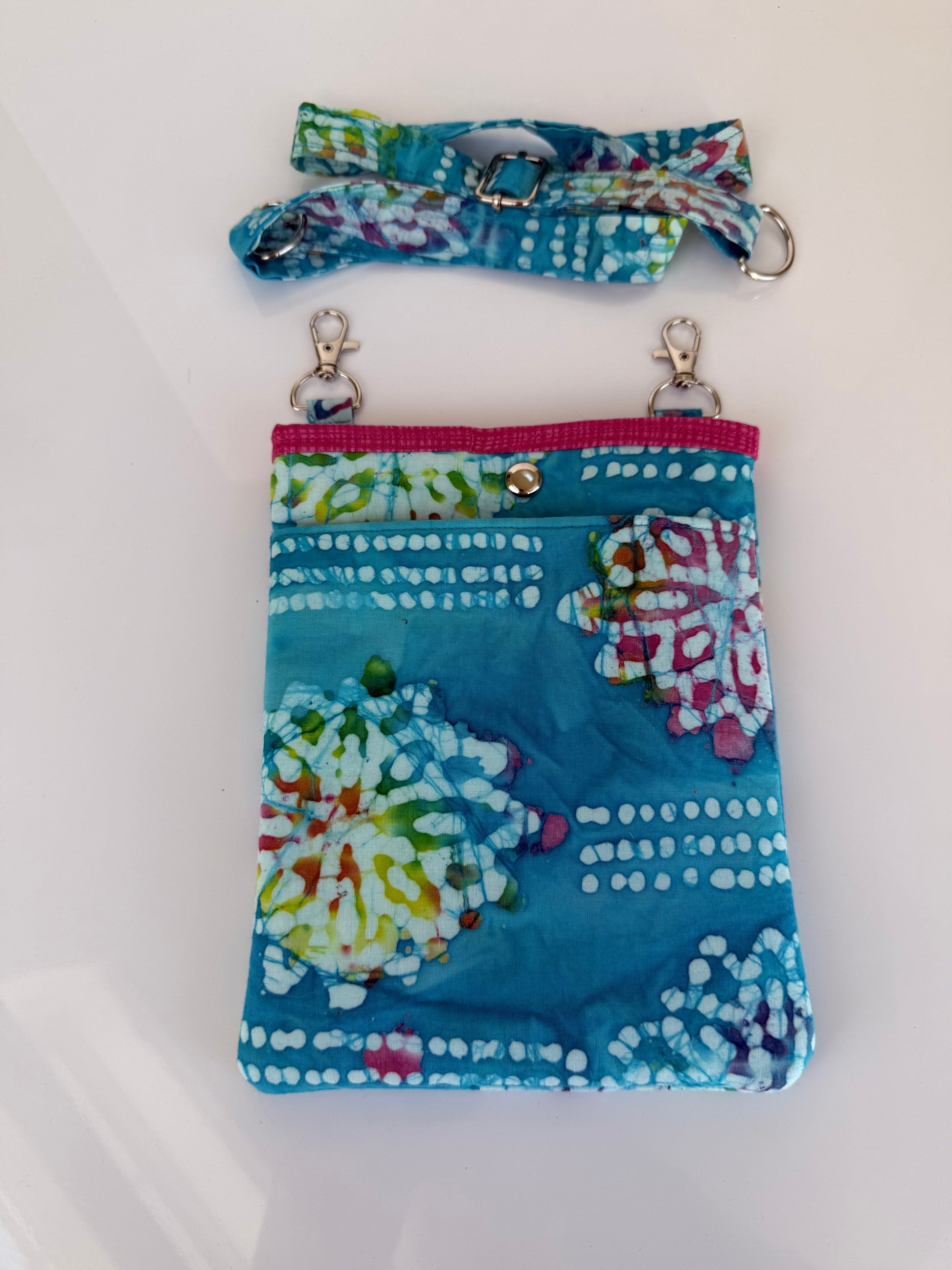 Handmade batik crossbody bag back view