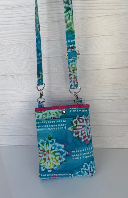Handmade batik crossbody bag side view