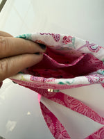 Handmade pink floral crossbody bag detail