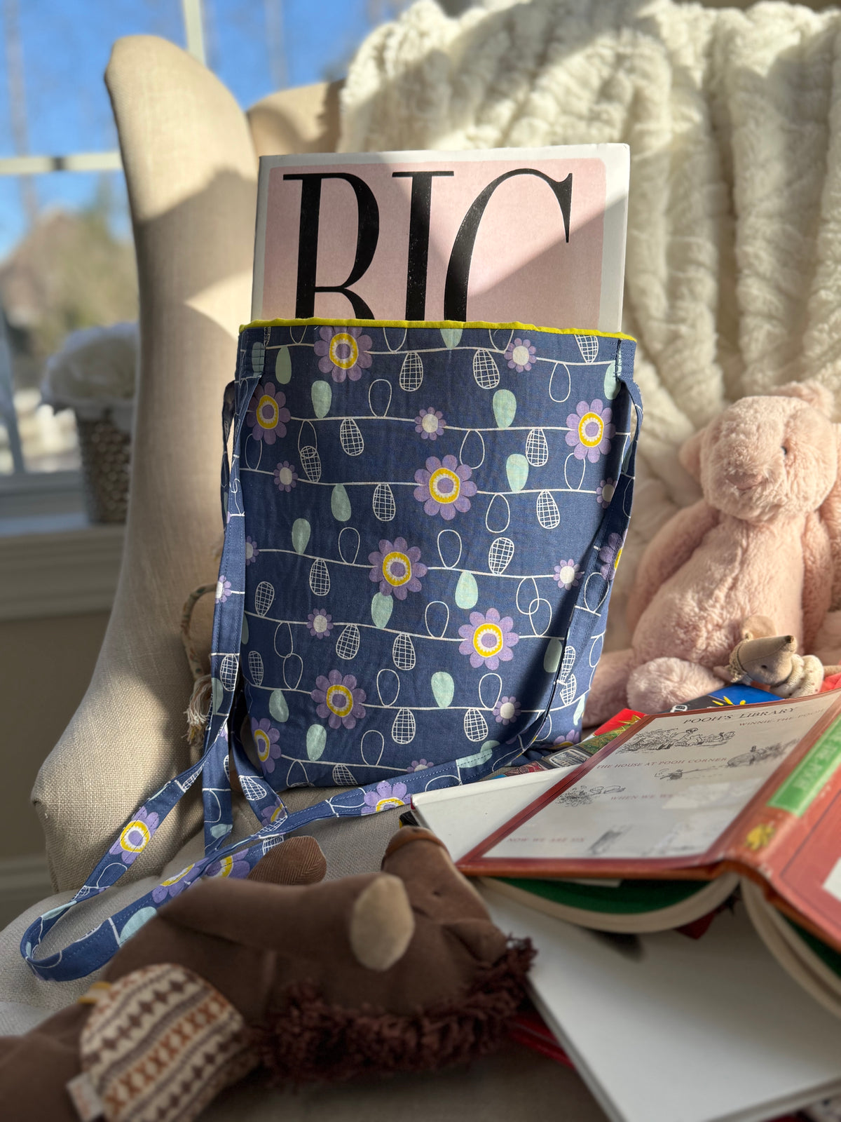 Handmade floral tote bag interior