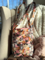 Handmade cat print tote bag close-up