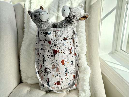 Handmade Tote Bag with Farm Illustrations- Tote Bag for Toys and Plushies