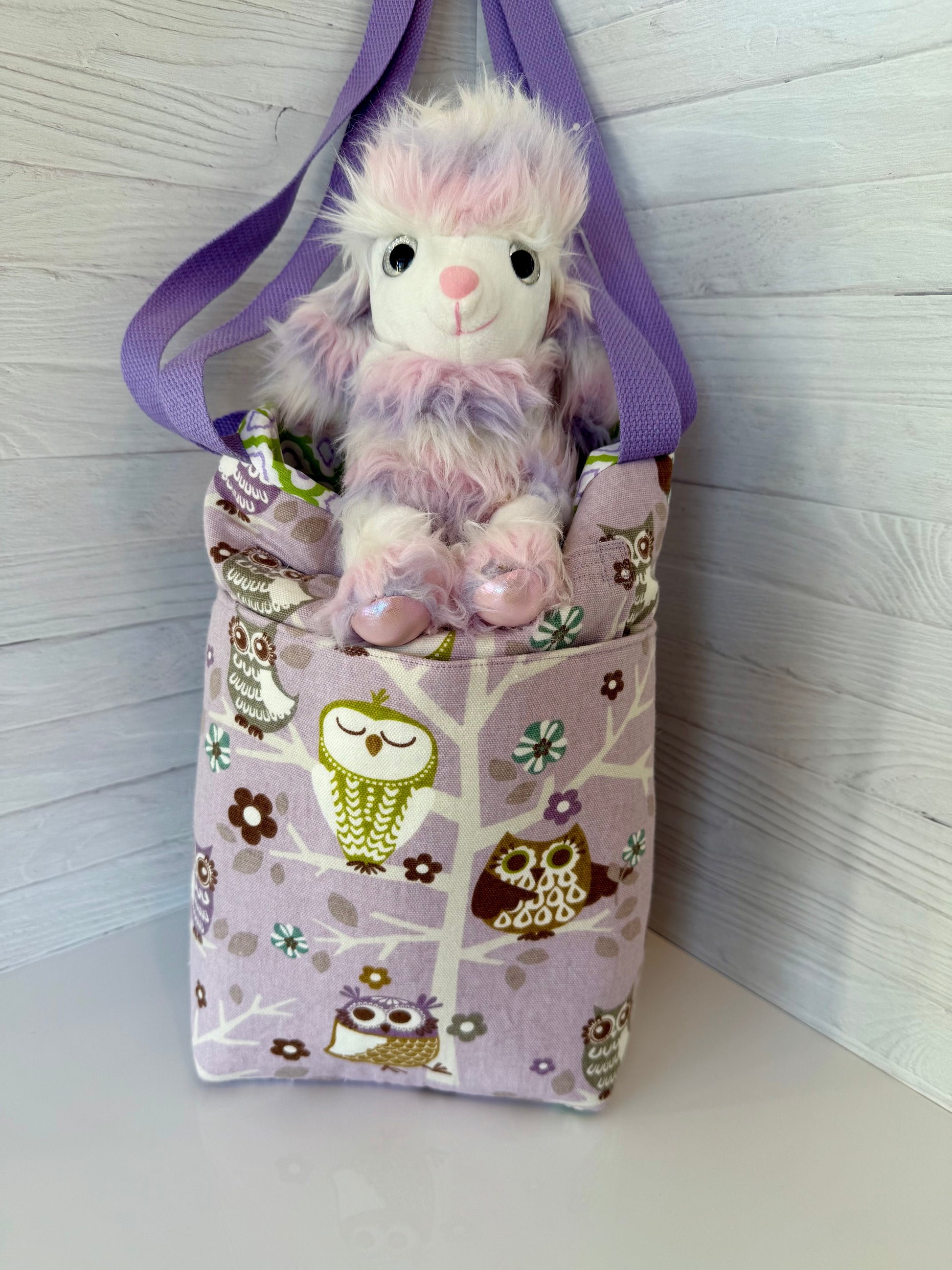 Handmade owl print tote bag interior