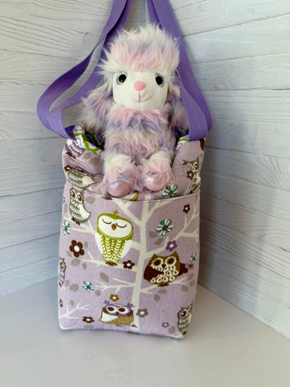 Handmade owl print tote bag interior