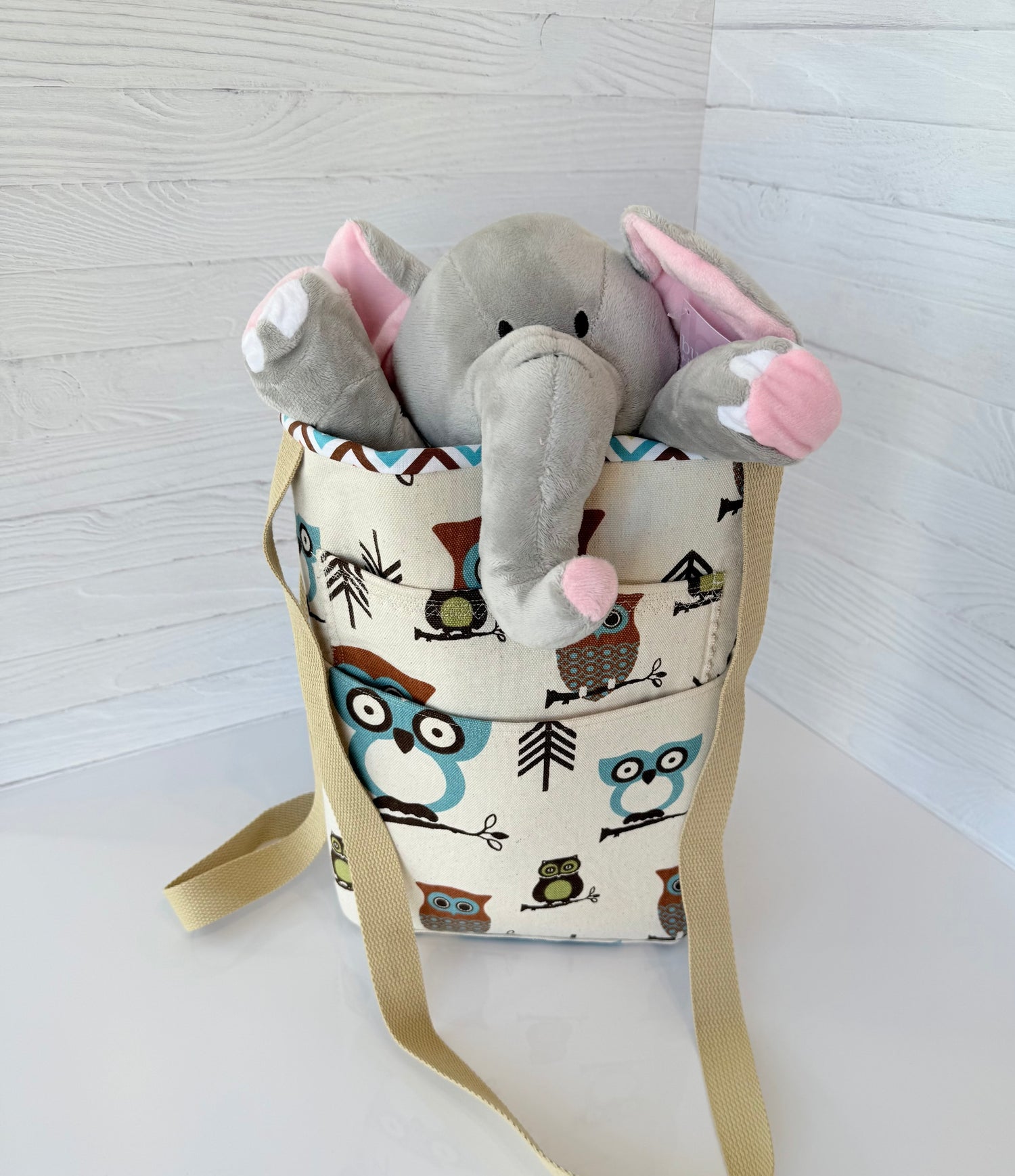 Handmade owl print canvas tote bag eco-friendly