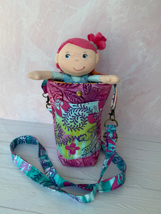 Handmade Crossbody Phone Bag- Colorful Batik Bag for Small Dolls and Toys