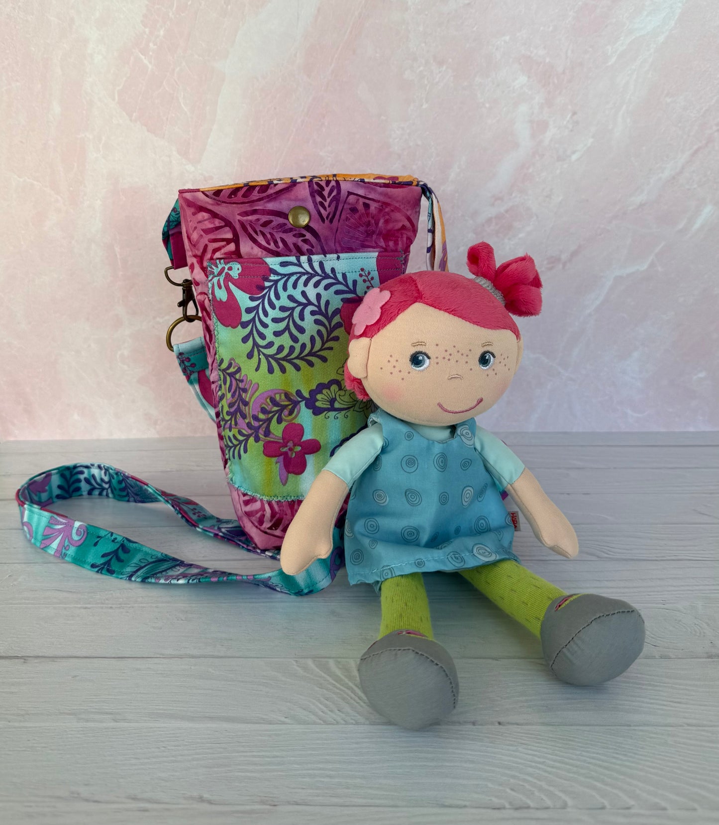 Handmade Crossbody Phone Bag- Colorful Batik Bag for Small Dolls and Toys
