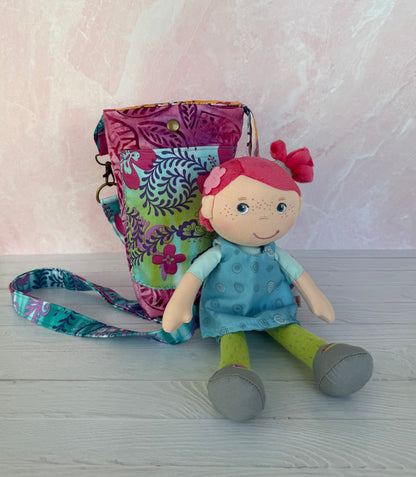 Handmade Crossbody Phone Bag- Colorful Batik Bag for Small Dolls and Toys