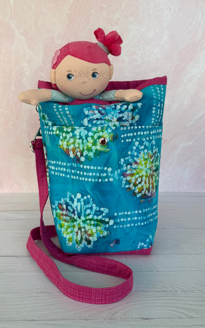 Handmade Cotton Batik Tote Bag- Small Bag for Dolls or Toys