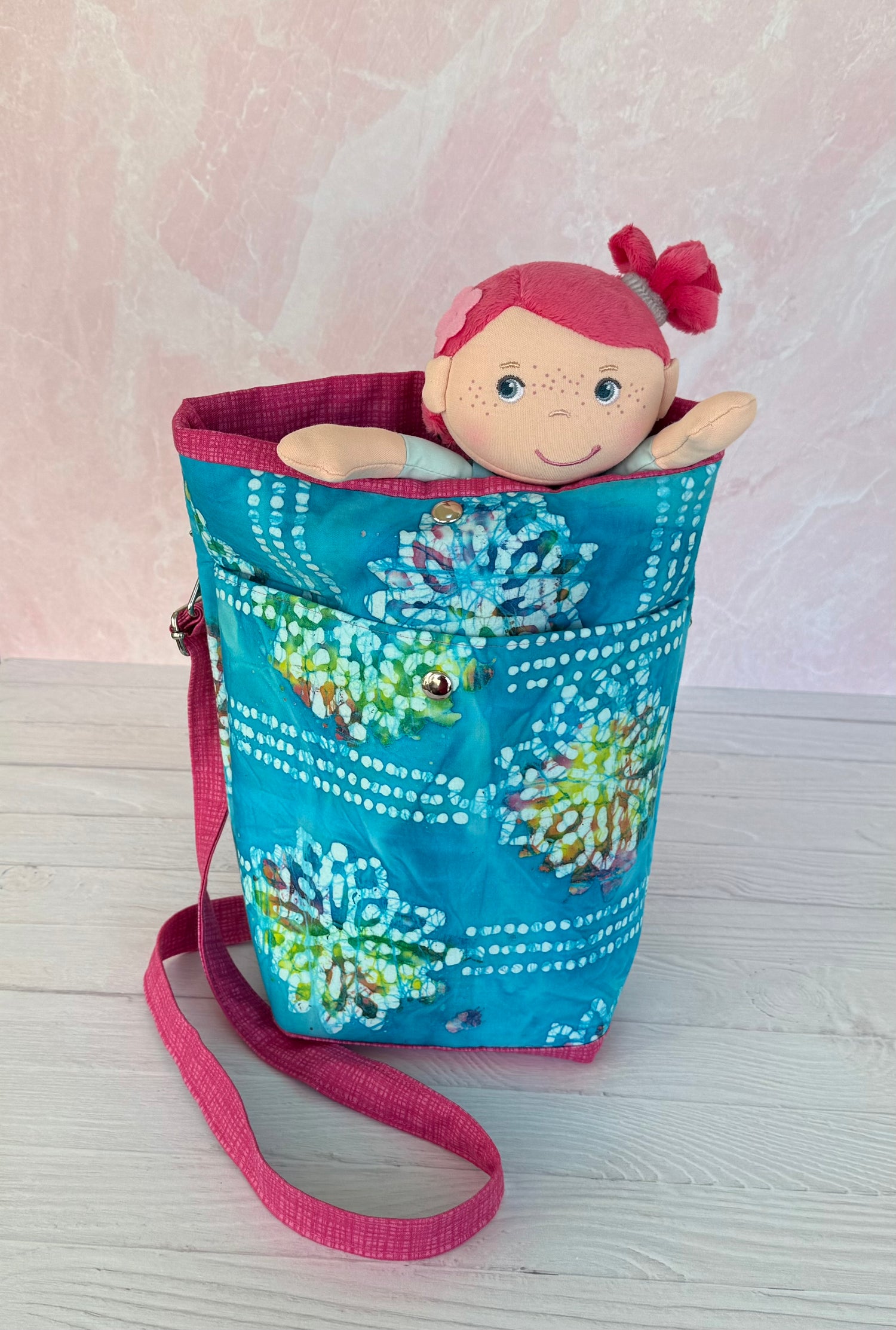 Handmade butterfly batik tote bag for dolls