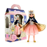 Lottie doll with princess outfit and crown next to its packaging