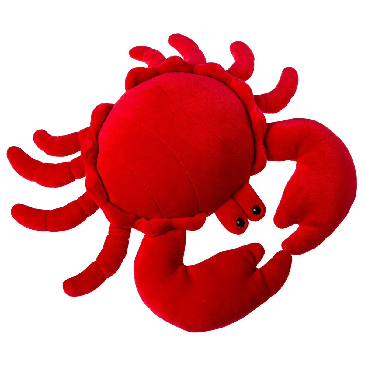 Red plush crab toy on a white background