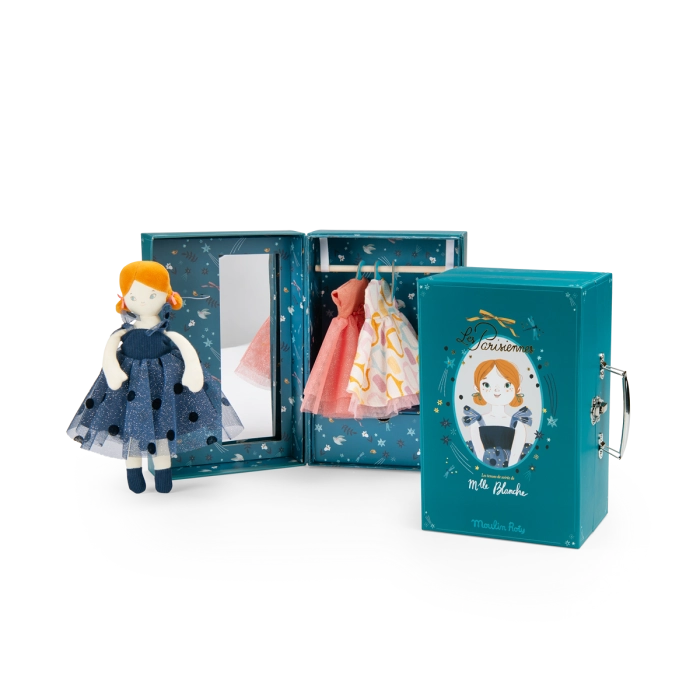 Evening dresses suitcase doll in playset by Moulin Roty