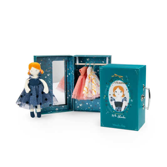 Evening dresses suitcase doll in playset by Moulin Roty
