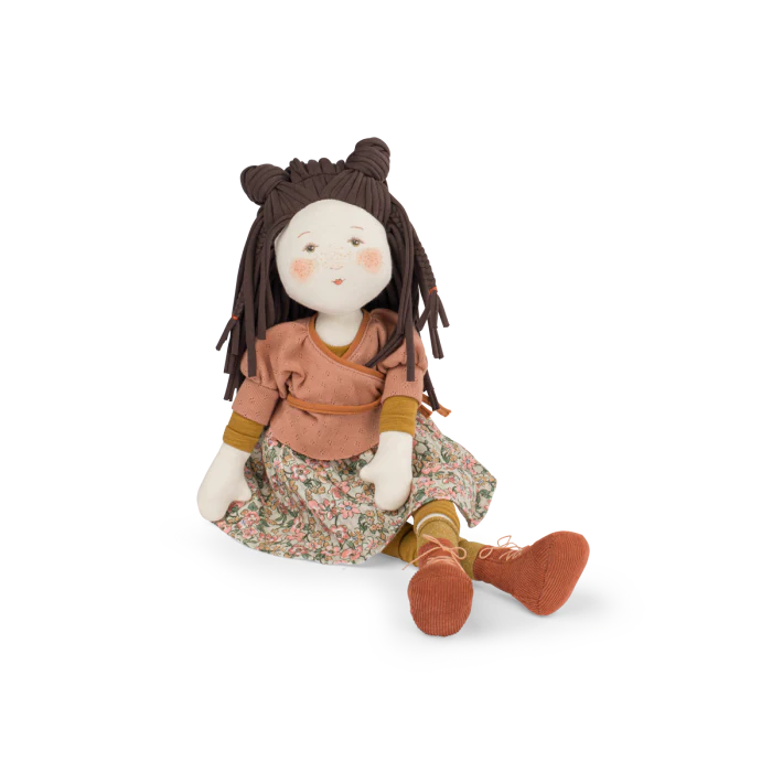 Marjolaine Rosalies doll sitting by Moulin Roty
