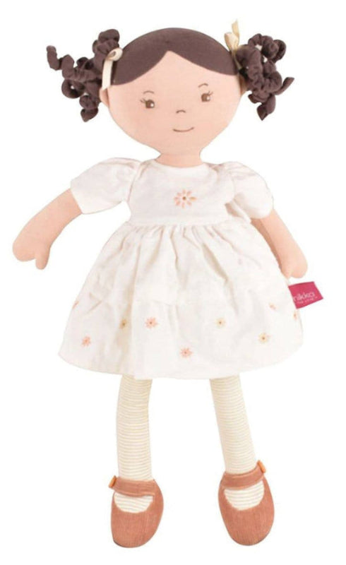 Tikiri Toys LLC - Cecilia Dk. Brown Hair in Cream Linen Dress with Display Box