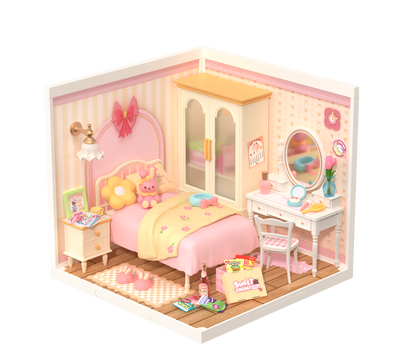 Lovely Pink Bedroom DIY Miniature House Kit | Robotime