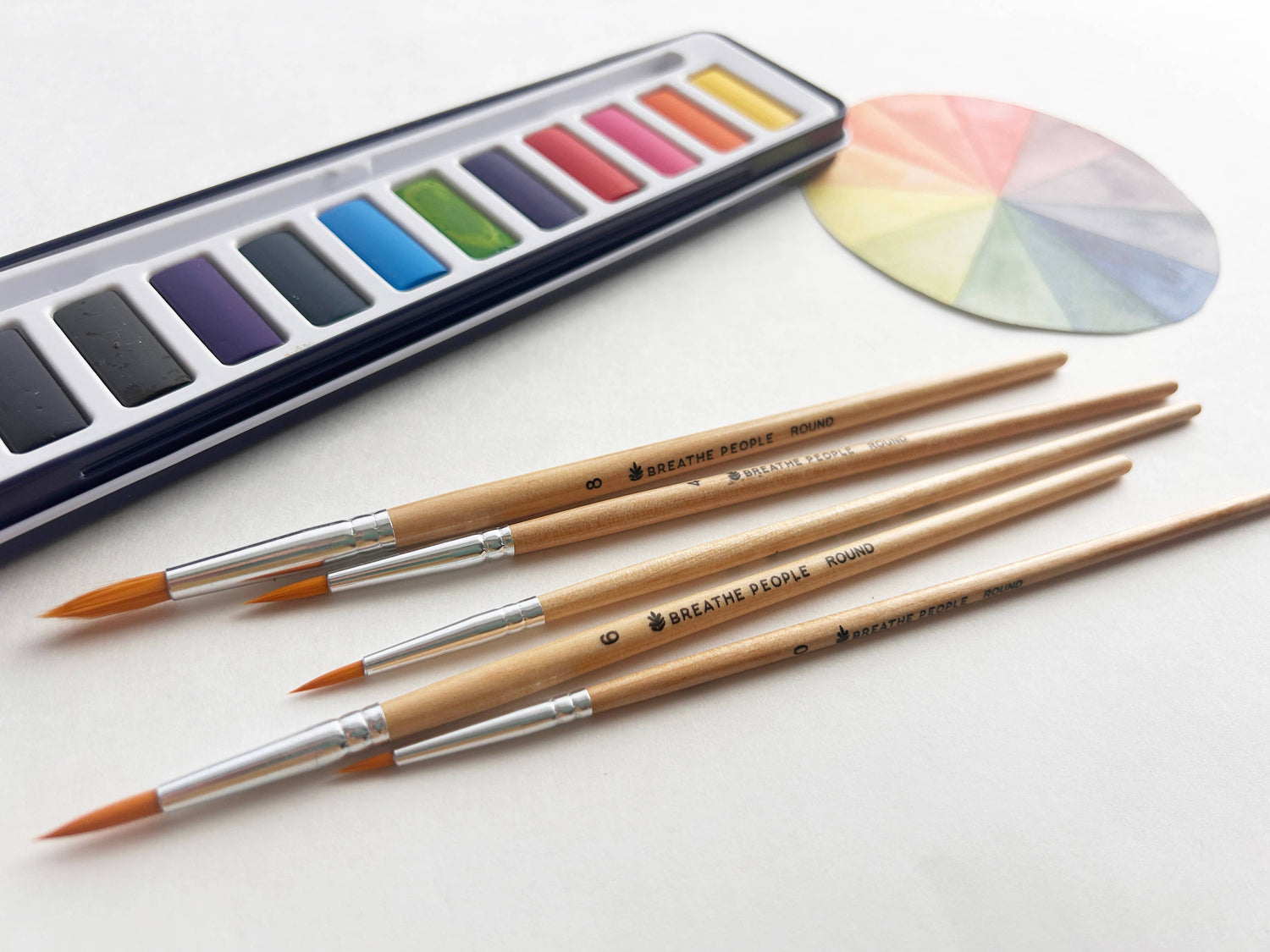 5-Piece Round Watercolor Brush Set, Full Range, Sizes 0-8 | Breathe People