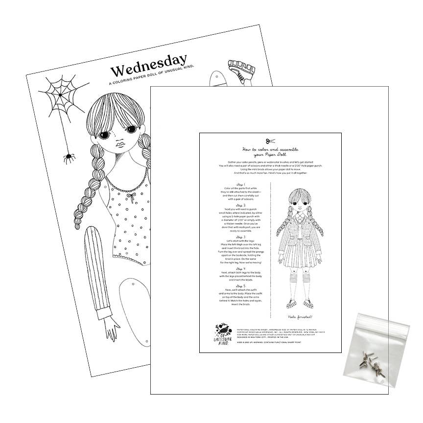 Wednesday Paper Doll Coloring & Assembly Sheet | Of Unusual Kind