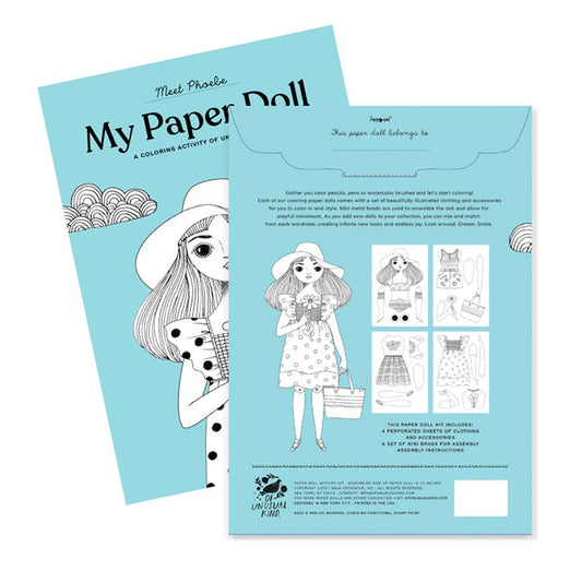 Phoebe Paper Doll Kit for Coloring and Assembly | Of Unusual Kind