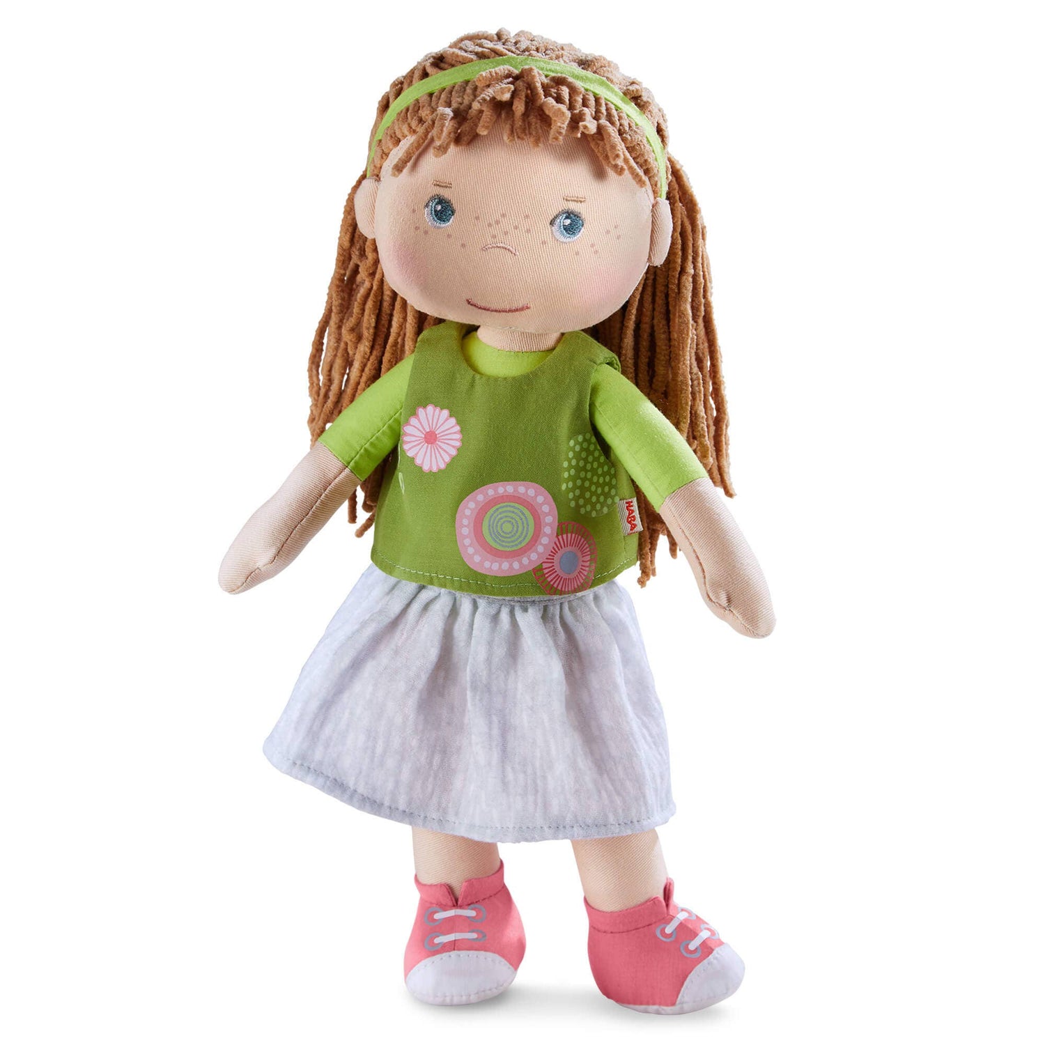 Hedda soft doll 12" green sweater white skirt by HABA USA
