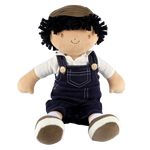Joe soft doll in blue dungarees and cap by Tikiri Toys