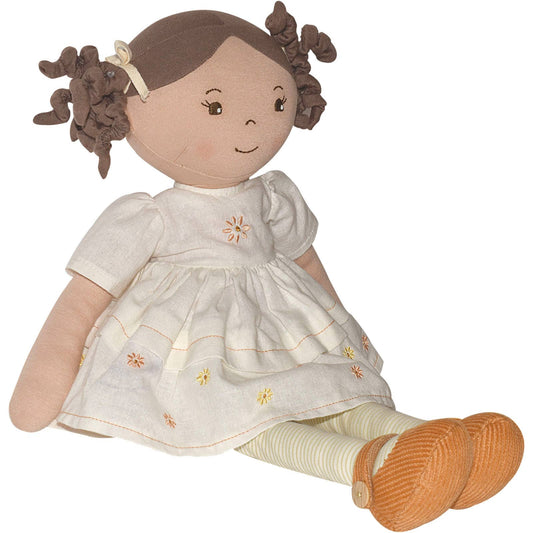 Tikiri Toys LLC - Cecilia Dk. Brown Hair in Cream Linen Dress with Display Box