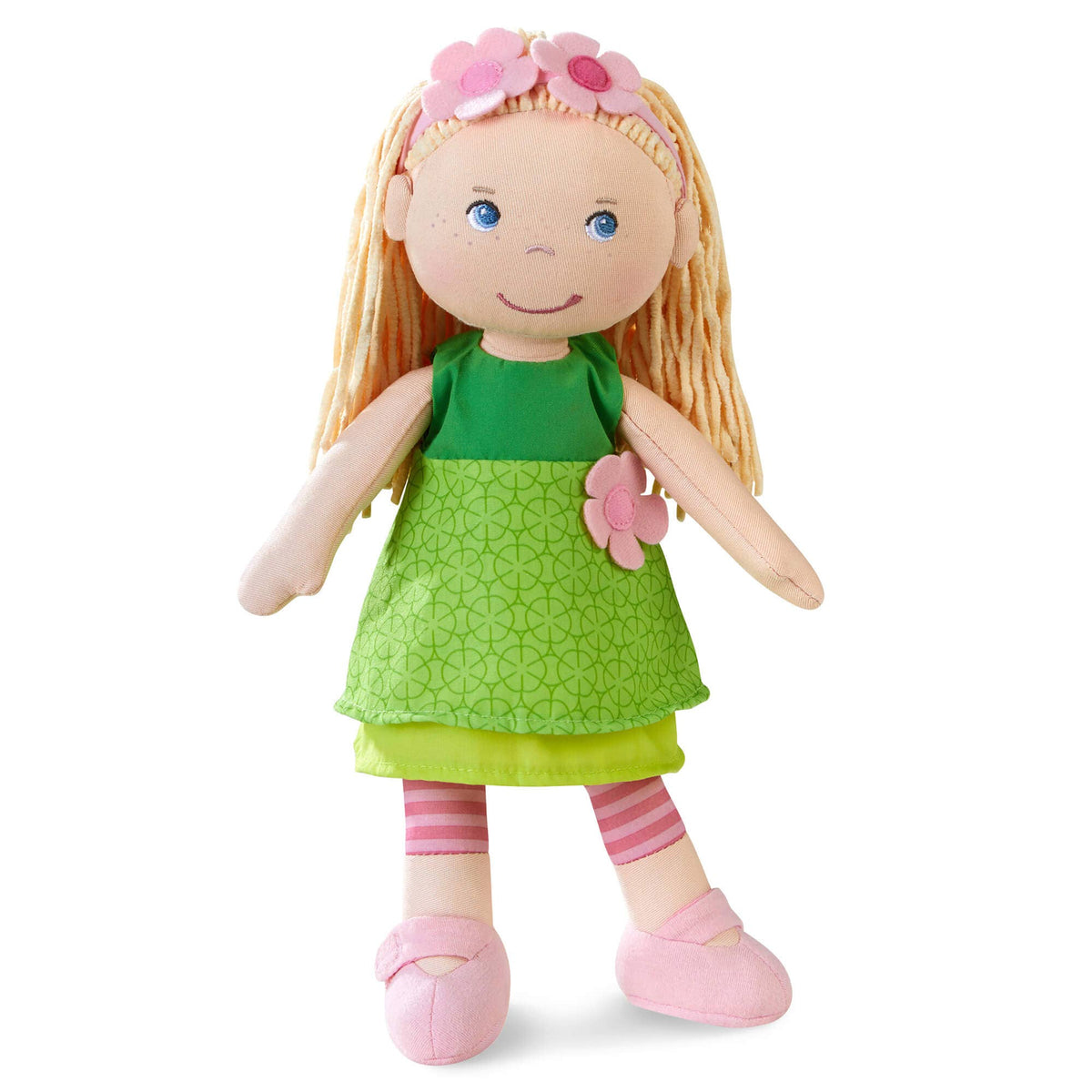 Mali soft doll 12" blonde hair green dress by HABA USA