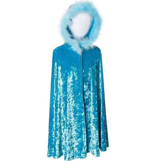 Teal crushed velvet cape with boa trim by Fairy Finery