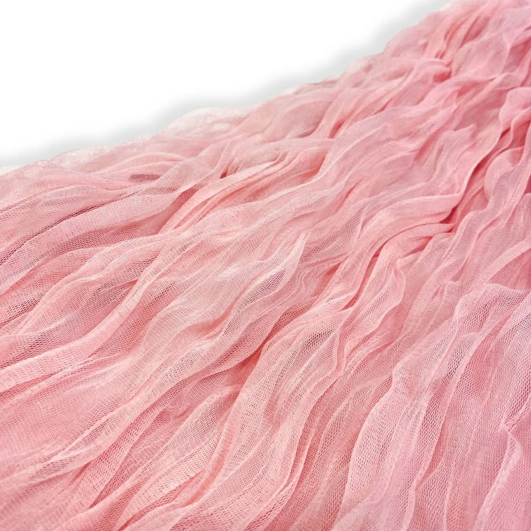 Pink wavy mesh midi skirt side view by Doe a Dear
