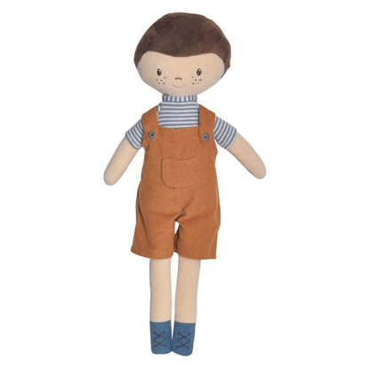 Tim soft doll in yellow dungarees by Tikiri Toys