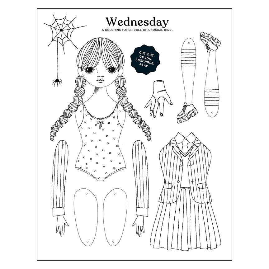Wednesday Paper Doll Coloring & Assembly Sheet | Of Unusual Kind