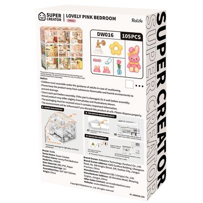 Lovely Pink Bedroom DIY Miniature House Kit | Robotime